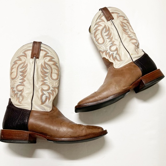 Nocona Mens Leather Bone Luscious Cow Foot Rancher Wide Square Toe Boot 10.5D - Picture 1 of 15